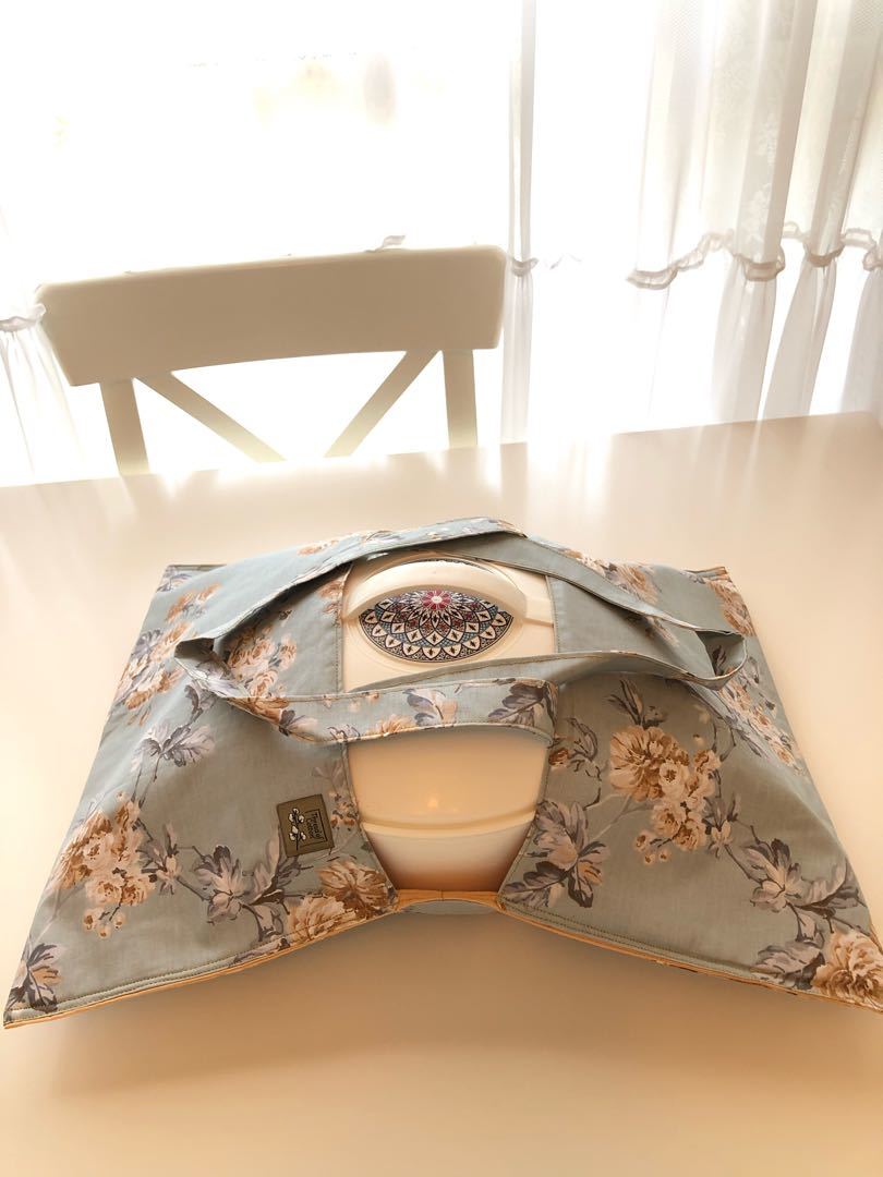 حقيبة قماشية رمادية لحمل الصواني وحافظاتم الطعام مقاس وسط