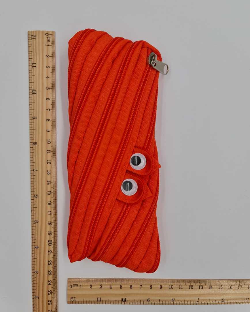 مقلمية بلون برتقالي وتصميم بسحاب Orange  pencil case with zipper
