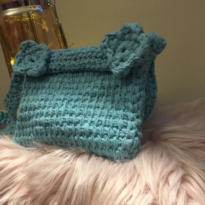 شنطة كروشية باللون الازرق | تبايع - Crochet Shanonna 